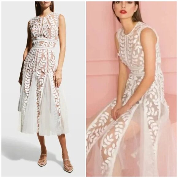 NWT Bronx & Banco Saba Blanc Floral-Appliqu Lace Midi Dress Size 10 NWT Bronx & Banco Saba Blanc Floral-Appliqu Lace Midi Dress Size 10